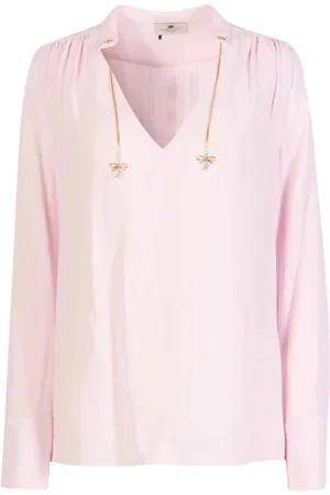 Elisabetta Franchi Femme, Blouses et Chemises, Rose, Taille: 36 FR Chemisier en georgette avec col en V et manches cloche