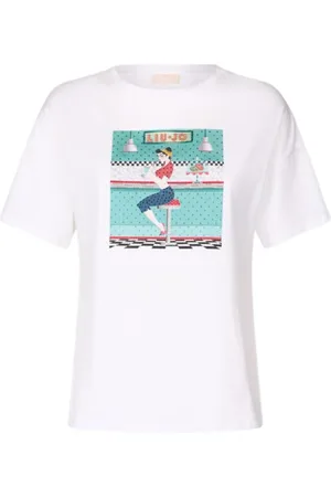 Liu Jo Femme, Tops, Blanc, Taille: 36 FR T-shirt en Coton à Imprimé Graphique