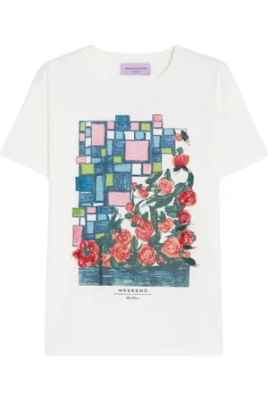 Max Mara Femme, Tops, Blanc, Taille: 38 FR T-shirt en coton blanc avec logo brodé