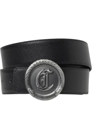 Roberto Cavalli Homme, Accessoires, Noir, Taille: 105 CM Ceinture en Cuir Noir avec Boucle en Métal