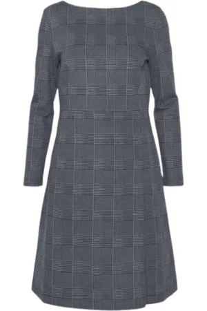 Max Mara Femme, Robes, Bleu, Taille: 38 FR Robe en Jersey Imprimée en Gris/Bleu Carreaux