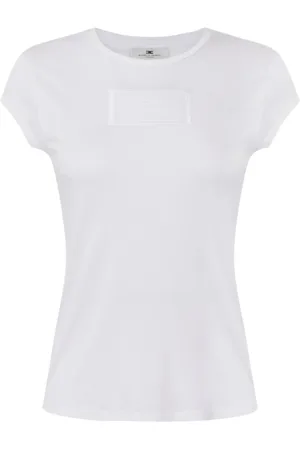 Elisabetta Franchi Femme, Tops, Blanc, Taille: 38 FR T-shirt en jersey brodé avec manches à rabat