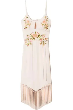 Twin-Set Femme, Robes, Multicolore, Taille: 36 FR Robe Brodée avec Franges et Ceinture