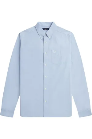 Fred Perry Homme, Chemises, Gris, Taille: XS Chemise Classique à Manches Longues Bleu Clair