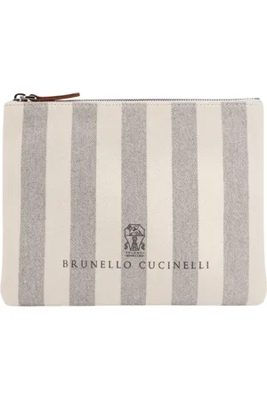 Brunello Cucinelli Homme, Sacs, Blanc, Taille: ONE Size Élégant Sac Cosmétique Rayé
