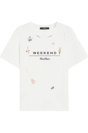Max Mara Femme, Tops, Blanc, Taille: 42 FR T-shirt en coton Olga avec broderie
