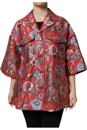 Dolce & Gabbana Femme, Blouses et Chemises, Multicolore, Taille: 32 FR Manteau Rouge en Jacquard Floral à Boutons