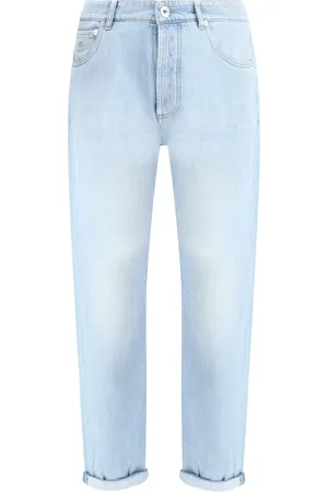 Brunello Cucinelli Homme, Jeans, Bleu, Taille: L Jean avec patch en cuir signature