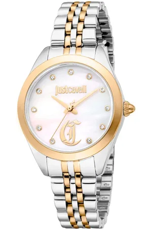 Roberto Cavalli Femme, Accessoires, Jaune, Taille: ONE Size Élégante Montre Analogique en Acier Inoxydable et Quartz