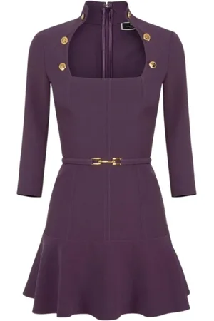 Elisabetta Franchi Femme, Robes, Violet, Taille: 36 FR Mini Robe en Crêpe Stretch Prune
