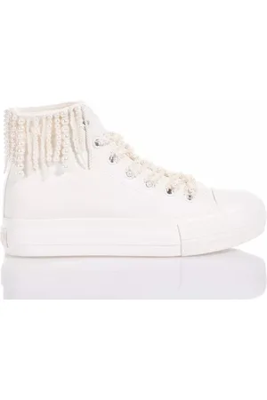 Mimanera Femme, Chaussures, Blanc, Taille: 41 EU Baskets Plateforme Blanches avec Franges de Perles