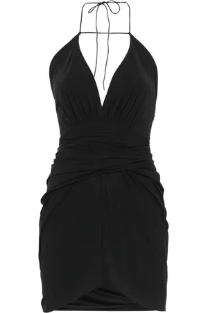 Amazuìn Femme, Robes, Noir, Taille: ONE Size Robe Mini en Jersey Noir avec Col en V