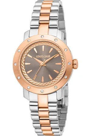 Roberto Cavalli Femme, Accessoires, Gris, Taille: ONE Size Chronographe à quartz pour femmes avec boîtier en acier inoxydable