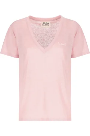 MC2 SAINT BARTH Femme, Tops, Rose, Taille: 38 FR T-shirt Rose en Lin avec col en V