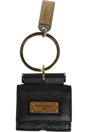 Dolce & Gabbana Unisex, Accessoires, Noir, Taille: ONE Size Étui Airpods en cuir noir avec logo doré