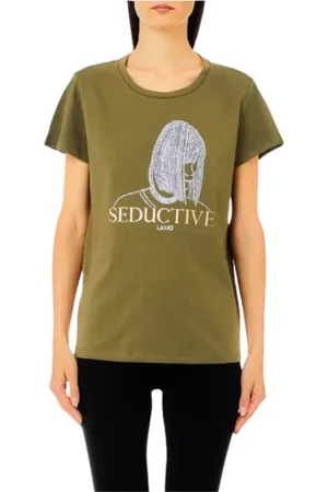 Liu Jo Femme, Tops, Vert, Taille: 42 FR T-shirt Bas Col Rond en Coton