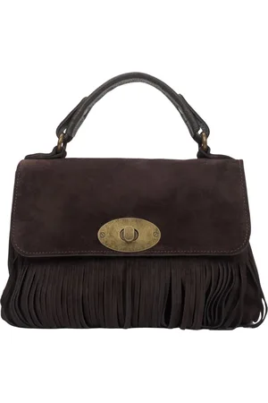 Estro Femme, Sacs, Brun, Taille: ONE Size Petit Sac à Main Marron Foncé pour Femme en Véritable Velours Italien avec des Franges