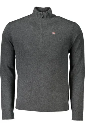 Napapijri Homme, Pulls, Gris, Taille: 3XL Pull Gris avec Demi-Zip et Manches Longues