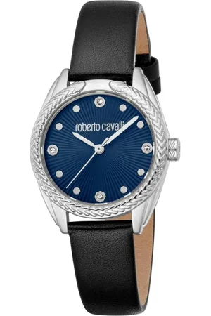 Roberto Cavalli Femme, Accessoires, Noir, Taille: ONE Size Élégante Montre Analogique à Quartz avec Bracelet en Cuir