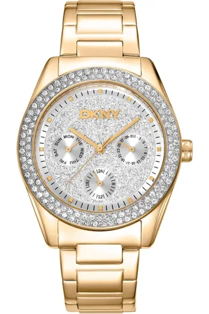 DKNY Femme, Accessoires, Jaune, Taille: ONE Size Élégante montre chronographe en acier pour femme