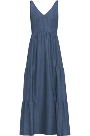 MARELLA Femme, Robes, Bleu, Taille: 34 FR Robe en Chambray Tencel avec Volants