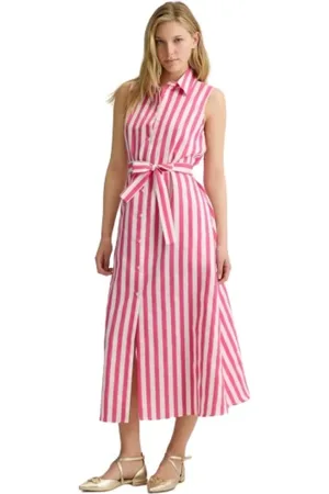 Liu Jo Femme, Robes, Rose, Taille: 34 FR Robe chemise midi à rayures en coton et lin