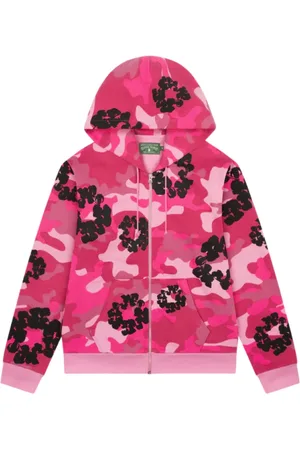 DENIM TEARS Femme, Sweatshirts et sweats à capuche, Rose, Taille: 42 FR Sweat à Capuche Rose Camo Couronne