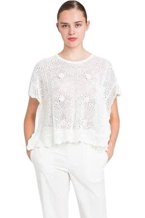 Twin-Set Femme, Pulls, Blanc, Taille: 38 FR Ensemble Haut en Jersey de Coton Géométrique