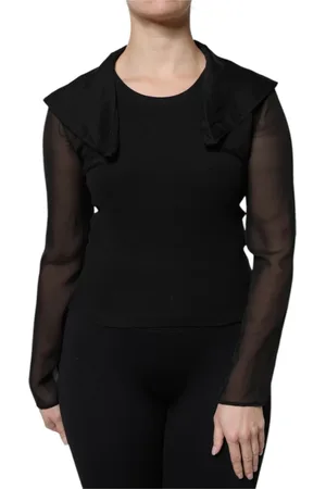 Dolce & Gabbana Femme, Tops, Noir, Taille: 36 FR Chemisier Noir en Soie Transparent à Manches Longues