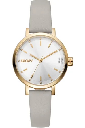 DKNY Femme, Accessoires, Gris, Taille: ONE Size Elegant Analog Quartz Watch with Leather Strap