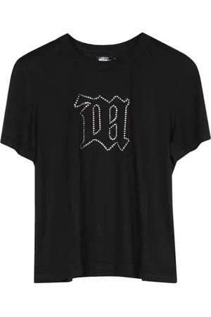 MISBHV Femme, Tops, Noir, Taille: 40 FR Logo Cristal T-shirt Noir à Manches Courtes