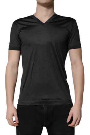 Dolce & Gabbana Homme, Tops, Gris, Taille: S Elegant Silk V-Neck T-Shirt