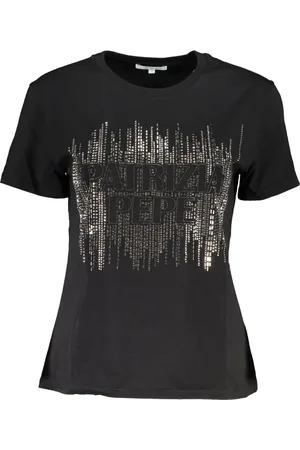 Patrizia Pepe Femme, Tops, Noir, Taille: 38 FR T-shirt Manches Courtes Noir Femme Logo Contrasté