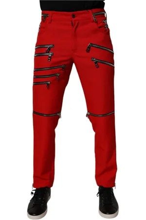 Dolce & Gabbana Homme, Pantalons, Rouge, Taille: M Pantalon chino rouge avec fermeture éclair et logo