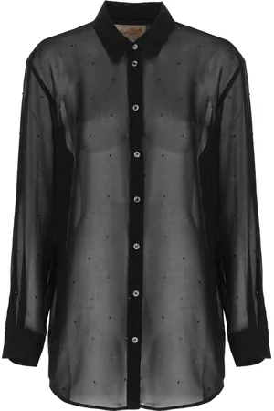 MC2 SAINT BARTH Femme, Blouses et Chemises, Noir, Taille: 36 FR Chemise Noire avec Col et Détails en Strass