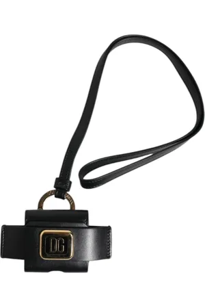 Dolce & Gabbana Homme, Accessoires, Noir, Taille: ONE Size Étui Airpods en cuir noir avec logo doré