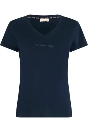 Liu Jo Femme, Tops, Bleu, Taille: 36 FR T-shirt bleu en coton avec logo en strass