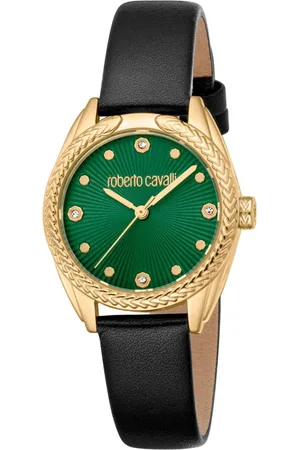 Roberto Cavalli Femme, Accessoires, Noir, Taille: ONE Size Élégante montre analogique avec bracelet en cuir