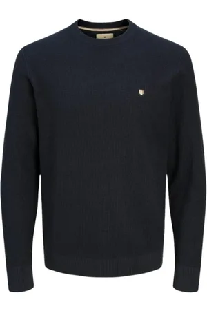 JACK & JONES Homme, Pulls, Bleu, Taille: L Bleu Marine Pull en Tricot Col Rond