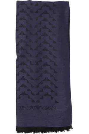 Emporio Armani Homme, Accessoires, Bleu, Taille: ONE Size Écharpe Bleue avec Logo Aigle Chevron