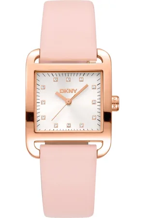 DKNY Femme, Accessoires, Rose, Taille: ONE Size Élégante Montre à Bracelet en Cuir et Quartz