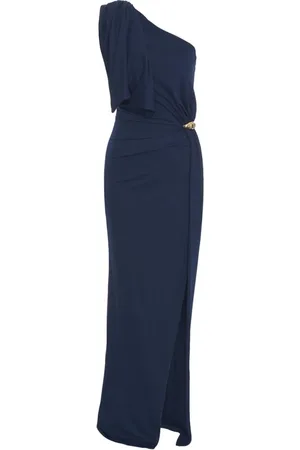 Elisabetta Franchi Femme, Robes, Bleu, Taille: 42 FR Robe de Soirée Bleue à Une Épaule avec Détails Dorés