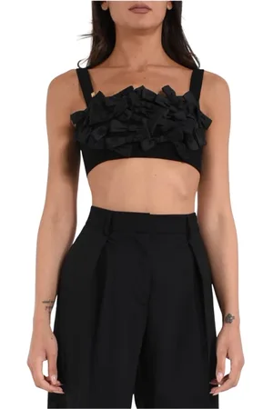 Elisabetta Franchi Femme, Tops, Noir, Taille: 44 FR Top en satin avec motif