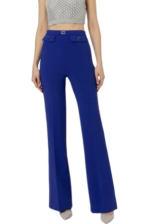 Elisabetta Franchi Femme, Pantalons, Bleu, Taille: 40 FR Pantalon Palazzo Indigo avec Logo Taille