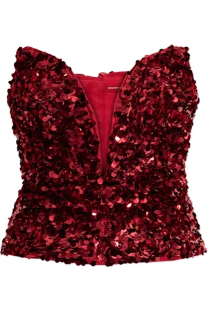Self-Portrait Femme, Tops, Rouge, Taille: 38 FR Haut à épaules dénudées à paillettes