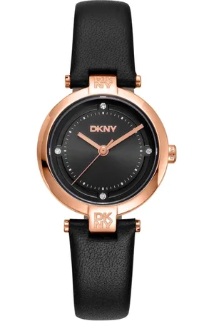 DKNY Femme, Accessoires, Noir, Taille: ONE Size Montre Analogique en Cuir Chic