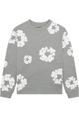 DENIM TEARS Homme, Sweatshirts et sweats à capuche, Gris, Taille: S T-shirt Gris Couronne en Coton à Manches Longues