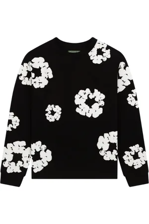 DENIM TEARS Homme, Sweatshirts et sweats à capuche, Noir, Taille: XL Tee-shirt à manches longues en coton noir avec couronne
