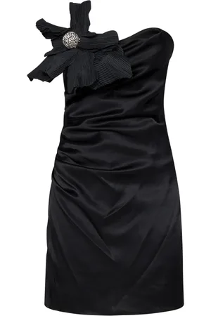 AMEN Femme, Robes, Noir, Taille: 38 FR Robe Noire en Soie avec Application Florale