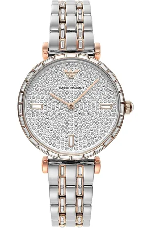 Emporio Armani Femme, Accessoires, Gris, Taille: ONE Size Montre bicolore avec pavé de cristaux